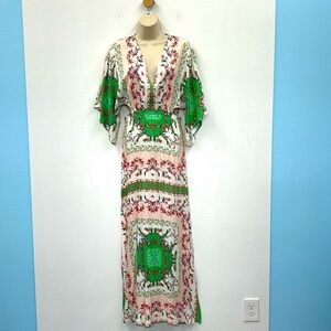 En Creme - Colorful Pastel Floral Flow Sleeves Cutout Maci Dress Size Small